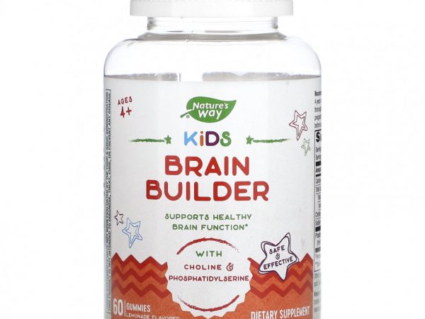 Nature's Way, Kids Brain Builder, для детей от 4 лет, лимонад, 60 жевательных таблеток