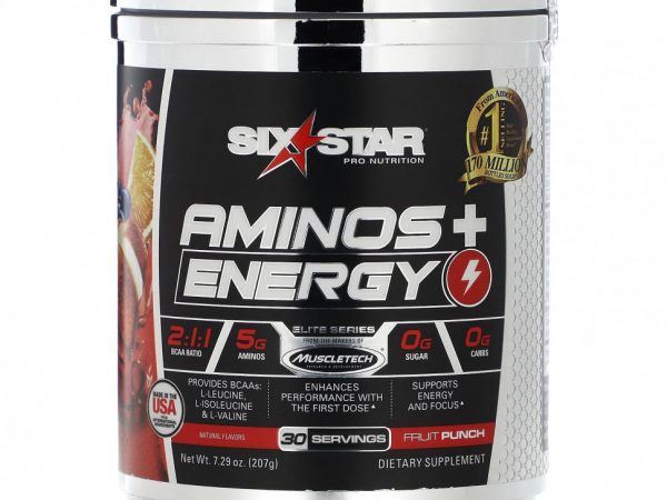 SIXSTAR, Elite Series, Aminos + Energy, фруктовый пунш, 207 г (7,29 унции)