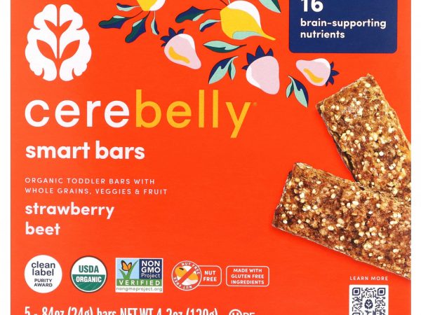 Cerebelly, Smart Bars, Organic Toddler Bars, Strawberry Beet, 5 Bars, 0.84 oz (24 g) Each