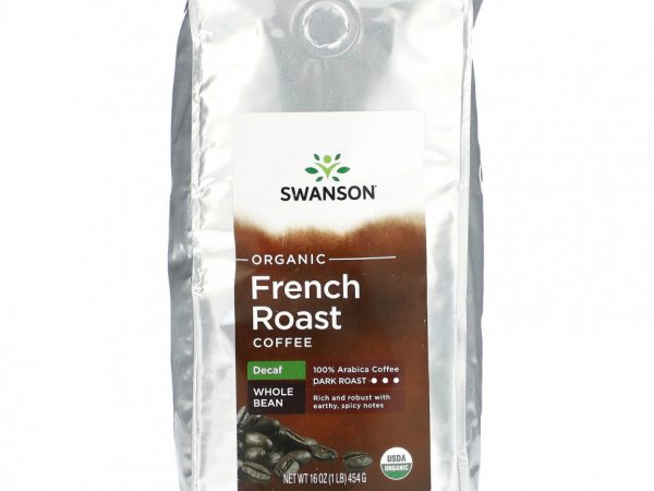 Swanson, Органический кофе французской обжарки, цельные зерна, темная обжарка, без кофеина, 454 г (1 фунт)