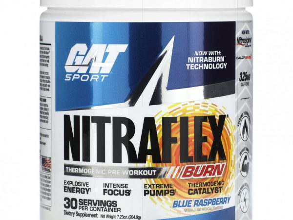 GAT, Sport, NITRAFLEX Burn, голубая малина, 204,9 г (7,23 унции)