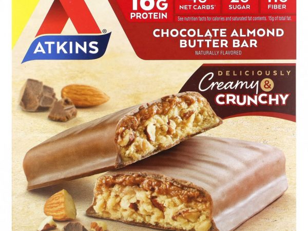 Atkins, Protein Meal Bar, батончик с шоколадным и миндальным маслом, 5 батончиков по 60 г (2,12 унции)