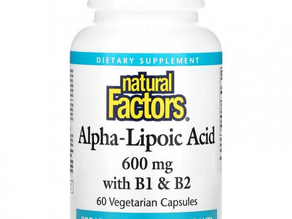 Natural Factors, Альфа-липоевая кислота с витаминами B1 и B2, 600 мг, 60 вегетарианских капсул