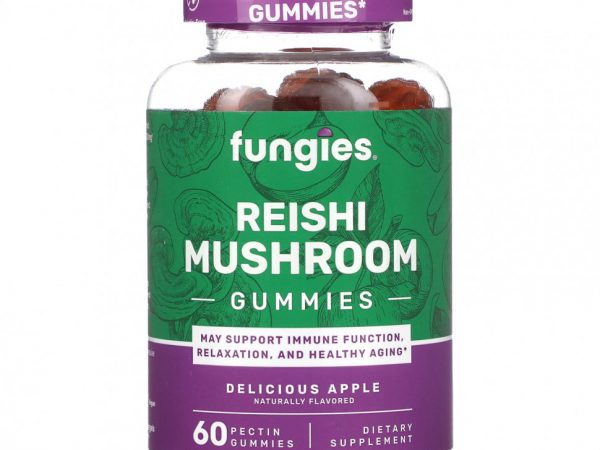 Fungies, Жевательные мармеладки с грибами рейши, вкусное яблоко, 60 жевательных таблеток с пектином
