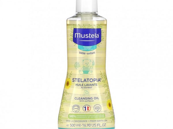 Mustela, Stelatopia, очищающее масло с подсолнечником, для очень сухой кожи, без отдушек, 500 мл (16,9 жидк. Унции)