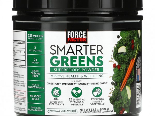 Force Factor, Smarter Greens, суперфуд, порошок, без добавок, 374 г (13,2 унции)