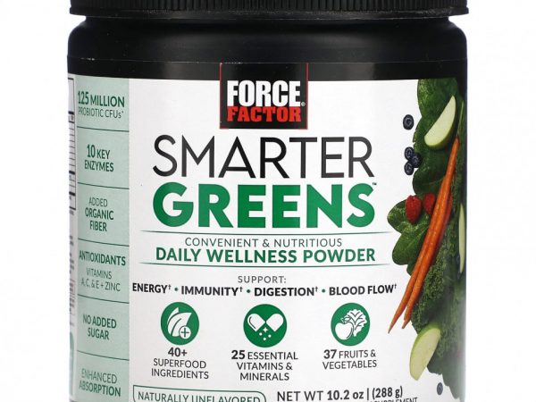 Force Factor, Smarter Greens, ежедневный оздоровительный порошок, без добавок, 288 г (10,2 унции)
