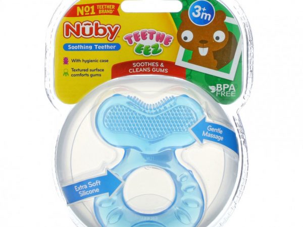 Nuby, Teethe Eez, успокаивающий прорезыватель для зубов, для младенцев от 3 месяцев, синий