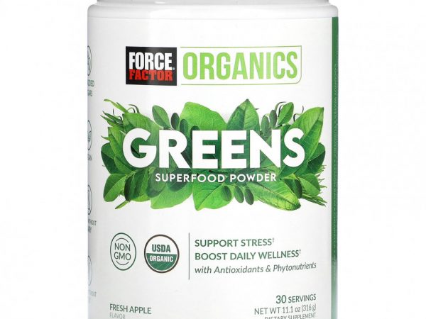 Force Factor, Organics, зелень, суперфуд в порошке, свежее яблоко, 316 г (11,1 унции)