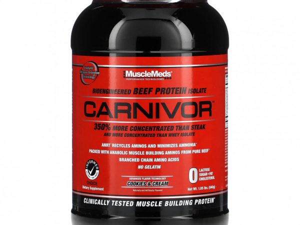 MuscleMeds, Carnivor, биоинженерный изолят говяжьего протеина, печенье и сливки, 1,85 фунта (840 г)