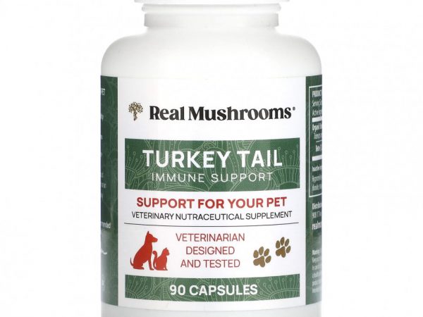 Real Mushrooms, Индейка, поддержка для вашего питомца, 90 капсул