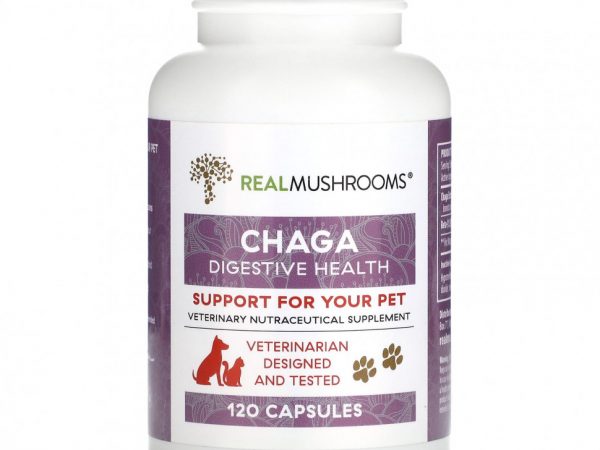 Real Mushrooms, Чага, поддержка вашего питомца, 120 капсул