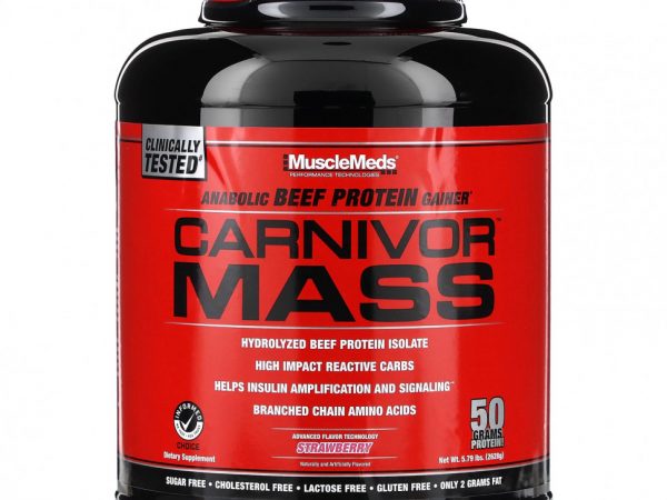 MuscleMeds, Формула для набора массы Carnivor Mass, клубника, 5,95 фунтов (2698 г)