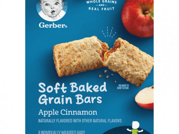Gerber, Батончики из мягкого запеченного зерна, от 12 месяцев, яблоко и корица, 8 батончиков