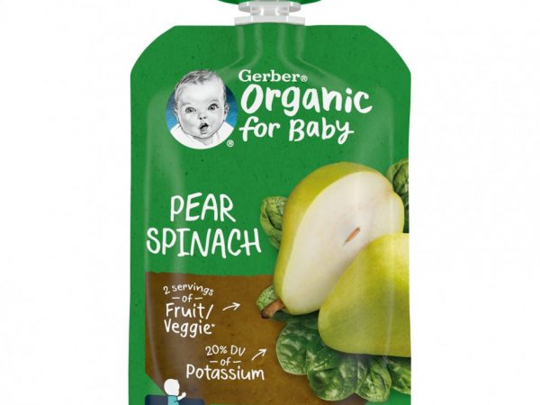 Gerber, Основное питание, Органическое детское пюре из груши и шпината, 3,5 унции (99 г)