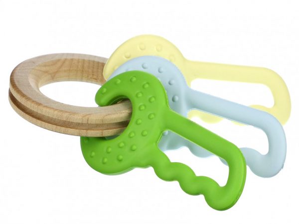 Begin Again Toys, Green Keys, прорезыватель для зубов и игрушка-зажим, для детей от 6 месяцев, 1 штука
