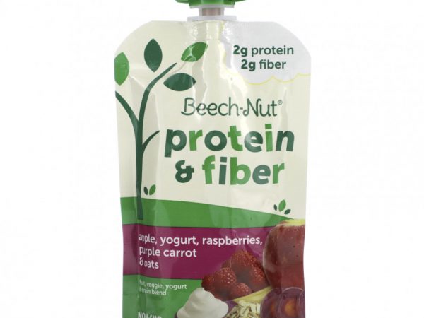 Beech-Nut, Фрукты, овощи, смесь йогурта и злаков, белок и клетчатка, от 12 месяцев, яблоко, йогурт, малина, фиолетовая морковь и овес, 99 г (3,5 унции)