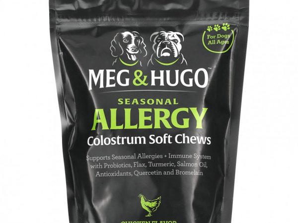 Meg & Hugo, Seasonal Allergy, жевательные таблетки с молозивом, для собак, для всех возрастов, курица, 120 жевательных таблеток, 390 г (13,76 унции)