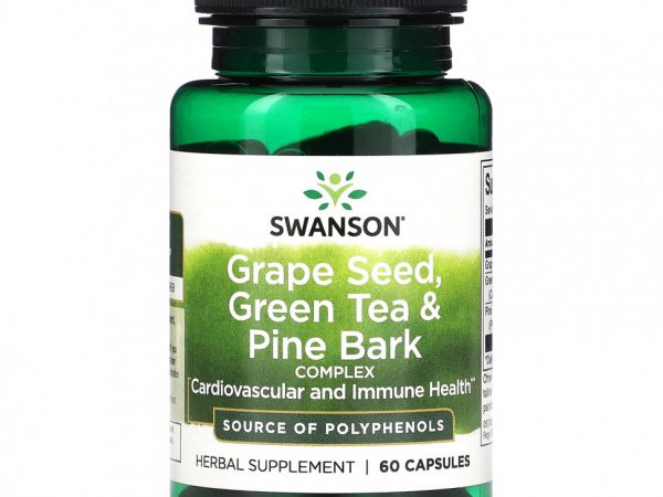 Swanson, Виноградные косточки, комплекс из зеленого чая и сосновой коры, 60 капсул