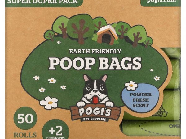 Pogi's Pet Supplies, Earth Friendly Poop Bags, Super Duper Pack, Powder Fresh, 50 Rolls, 750 Bags, 2 Dispensers