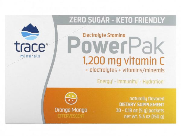 Trace Minerals ®, PowerPak, апельсин и манго, 30 пакетиков по 5 г (0,18 унции)