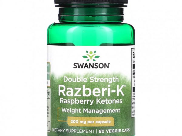 Swanson, Razberi-K двойной силы, малиновые кетоны, 200 мг, 60 растительных капсул