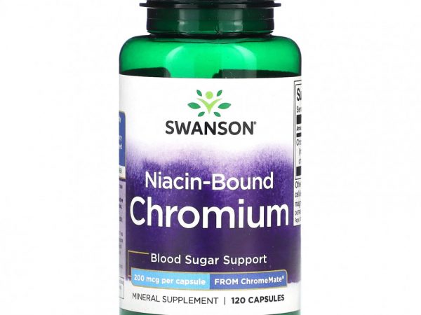 Swanson, Хром, связанный с ниацином, 200 мкг, 120 капсул