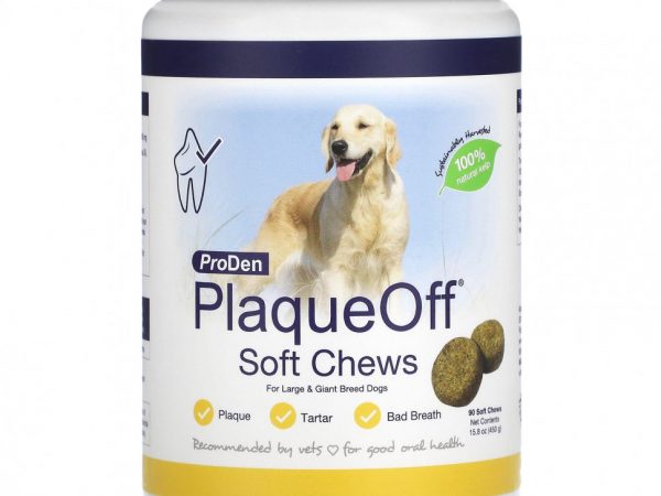 ProDen, PlaqueOff, жевательные таблетки, для собак крупных и гигантских пород, 90 жевательных таблеток, 450 г (15,8 унции)