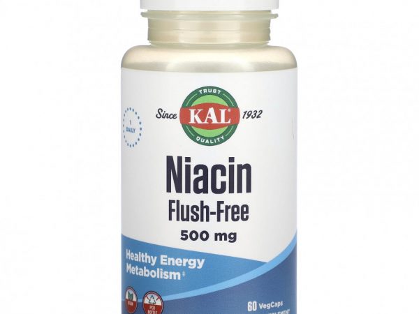 KAL, Ниацин, без смыва, 500 мг, 60 растительных капсул