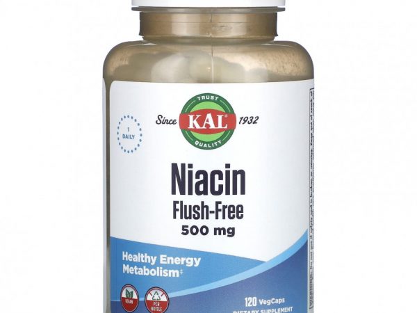 KAL, Ниацин, без смыва, 500 мг, 120 вегетарианских капсул