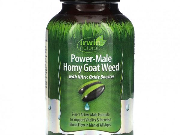 Irwin Naturals, Power-Male Horny Goat Weed, с бустером оксида азота, 60 желатиновых капсул