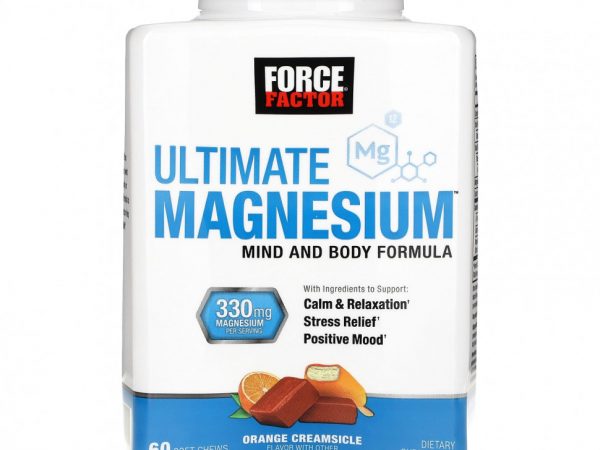 Force Factor, Ultimate Magnesium, апельсиновый крем, 165 мг, 60 жевательных таблеток