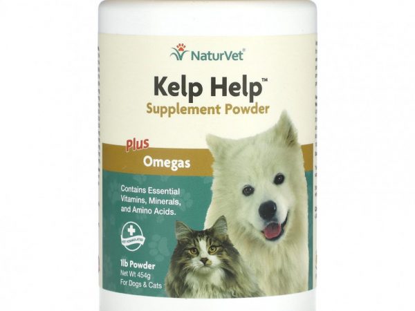 NaturVet, Порошковая добавка Kelp Help Plus Omegas, для собак и кошек, 454 г (1 фунт)