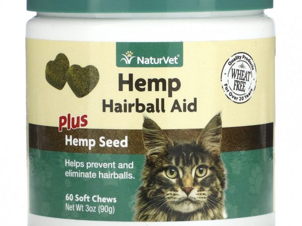 NaturVet, Hemp Hairball Aid Plus Hemp Seed, для кошек, 60 жевательных таблеток, 90 г (3 унции)