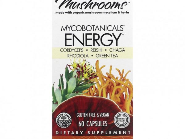 Fungi Perfecti Host Defense, Mushrooms, MycoBotanicals, Energy, 60 капсул