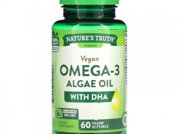 Nature's Truth, Веганское масло из водорослей омега-3 и ДГК, 60 веганских капсул