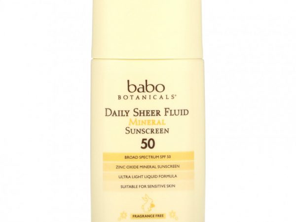 Babo Botanicals, Daily Sheer Fluid Mineral Sunscreen 50, без отдушек, 50 мл (1,7 жидк. Унции)