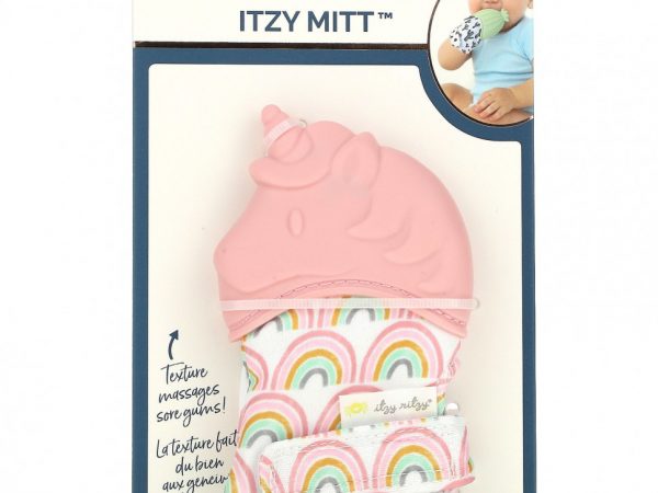 itzy ritzy, Itzy Mitt, пищевой силиконовый прорезыватель для зубов, от 3 месяцев, светло-розовый единорог, 1 прорезыватель