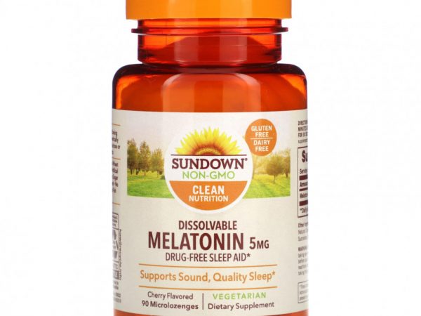 Sundown Naturals, Растворимый мелатонин, вишня, 5 мг, 90 микролозжей
