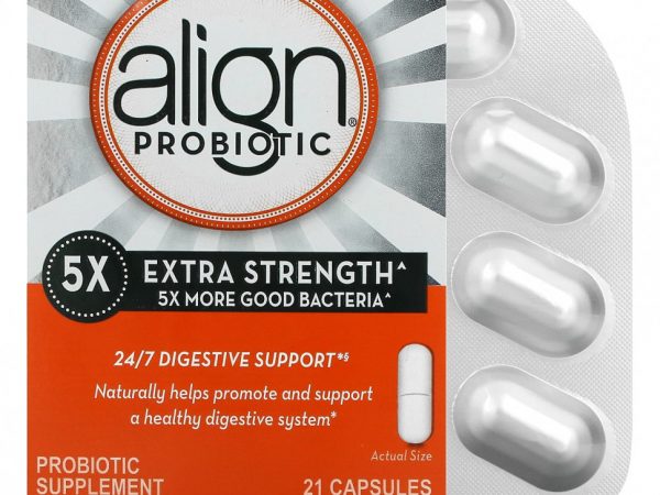 Align Probiotics, Поддержка пищеварения 24/7, добавка с пробиотиками, с повышенной силой действия, 21 капсула
