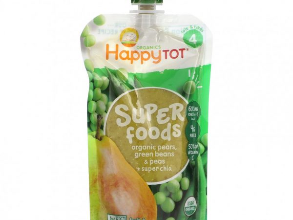 Happy Family Organics, Happytot, Superfoods, Organic Pears, Green Beans & Peas + Super Chia, 4.22 oz (120 g)