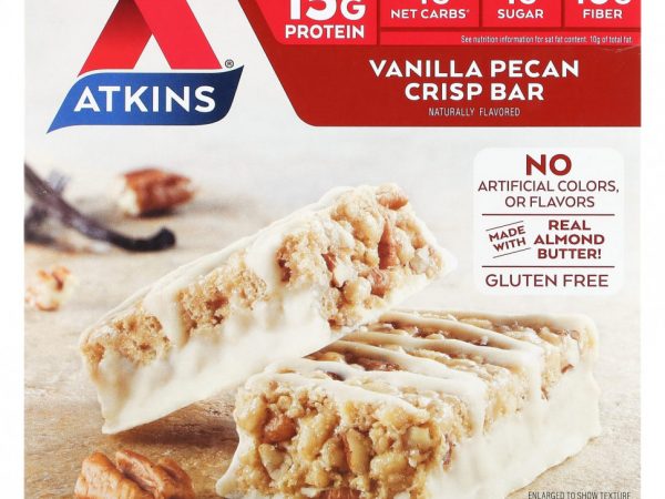 Atkins, Protein Meal Bar, Vanilla Pecan Crisp Bar, 5 Bars, 1.69 oz (48 g) Each