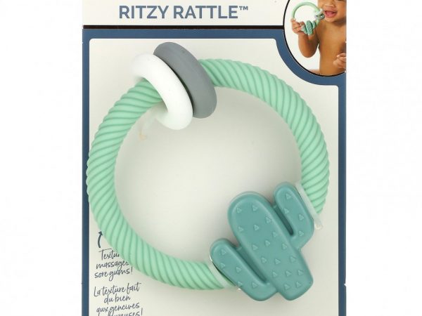 itzy ritzy, Ritzy Rattle, силиконовый прорезыватель с погремушкой, для детей от 3 месяцев, кактус, 1 прорезыватель для зубов