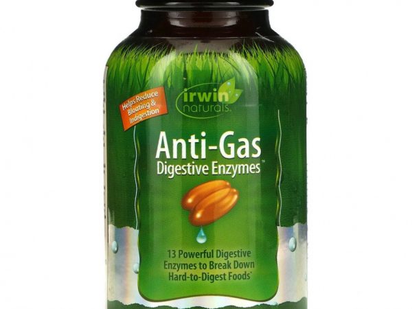 Irwin Naturals, Anti-Gas пищеварительные ферменты, 45 мягких желатиновых капсул