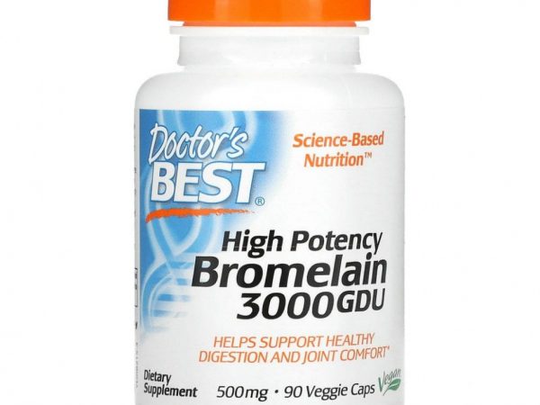 Doctor's Best, высокоэффективный бромелаин, 3000 GDU, 500 мг, 90 растительных капсул