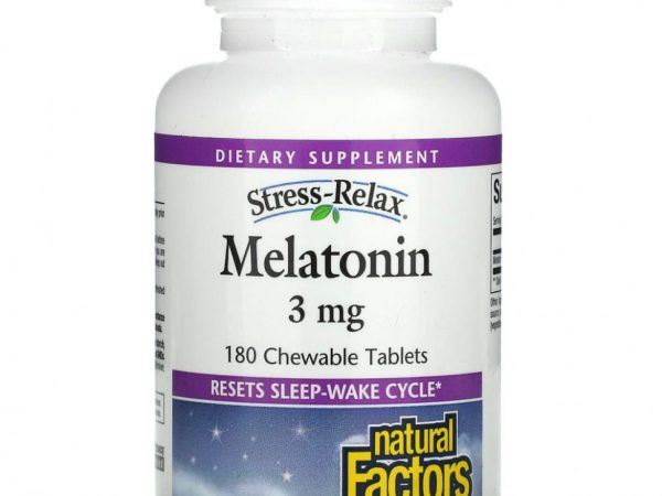 Natural Factors, Stress-Relax, мелатонин, 3 мг, 180 жевательных таблеток