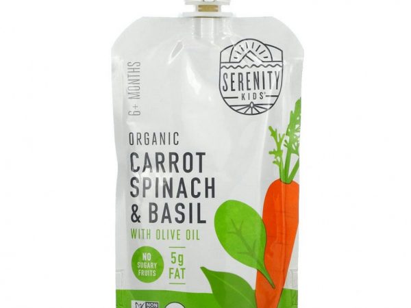Serenity Kids, Органическая морковь, шпинат и базилик, от 6 месяцев, 99 г (3,5 унции)