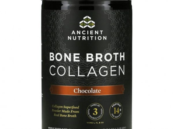 Dr. Axe / Ancient Nutrition, коллаген из костного бульона, со вкусом шоколада, 528 г (1,2 фунта)