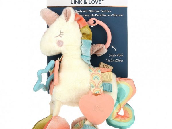 itzy ritzy, Link & Love, Activity Plush с силиконовым прорезывателем, для детей от 0 месяцев, Unicorn, 1 прорезыватель