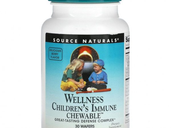 Source Naturals, Детские жевательные пастилки для поддержки иммунитета Wellness, со вкусом ягод, 30 пастилок